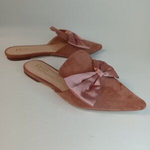 Olivia Flats Pink Slip On Faux Suede Satin Bow Point Toe Womens‎ 7